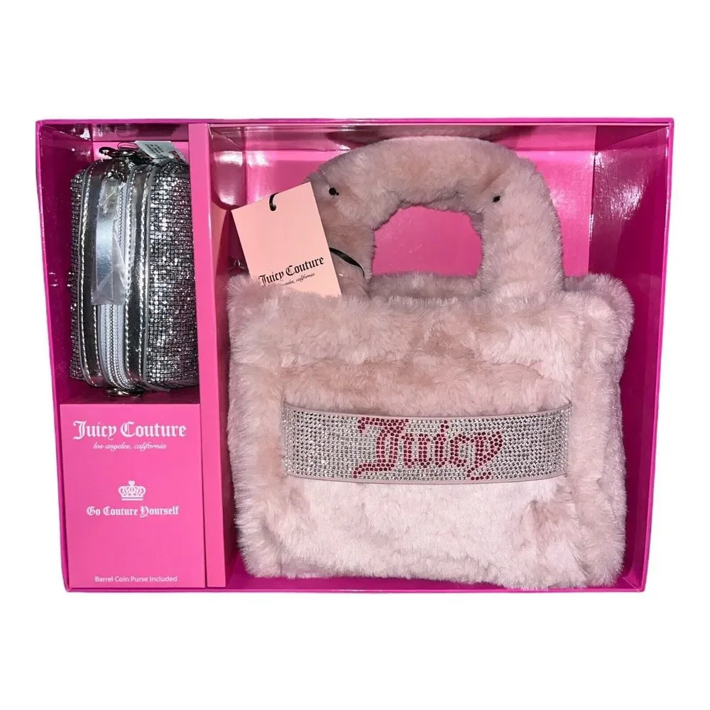 Juicy Couture Free Love Fuzzy Fluffy Mini Tote Light Pink Coin Purse Gift Set - Picture 1 of 6